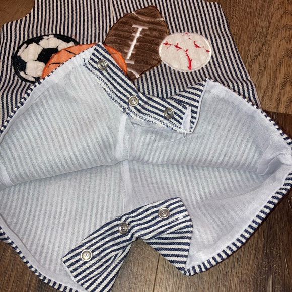 Mudpie Stripe Shortalls Football Basketball Baseball Soccer Sports 0-6m - Picture 10 of 12